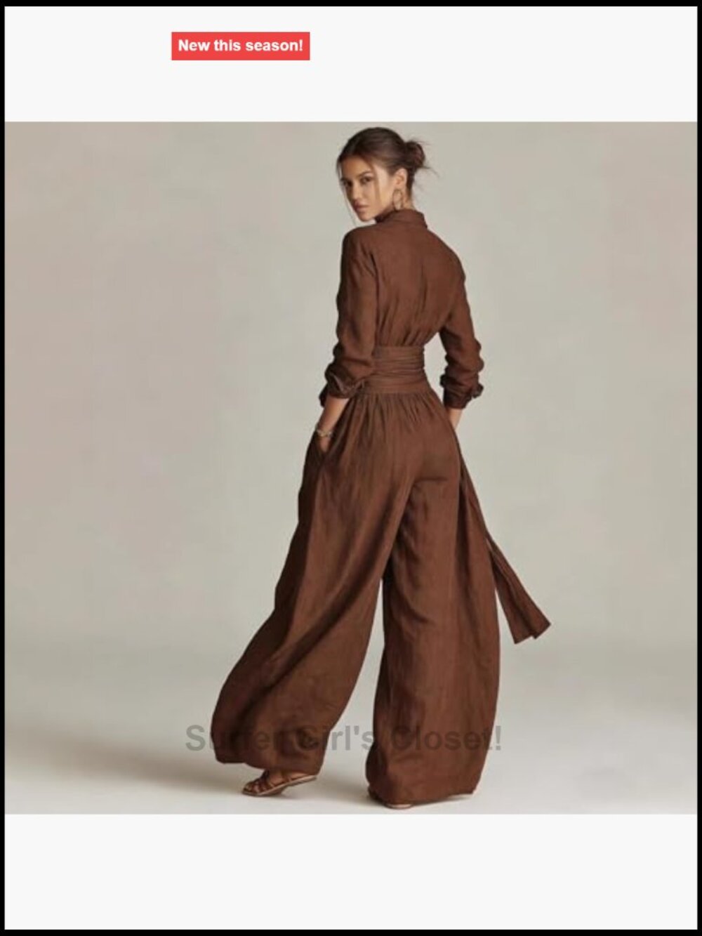2 Piece Pants Set Button Down Shirt High Waist Wide Leg Pants with Belt - Picture 3 of 4